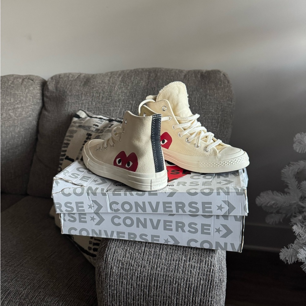 Converse Cream High-Tops with Red Heart